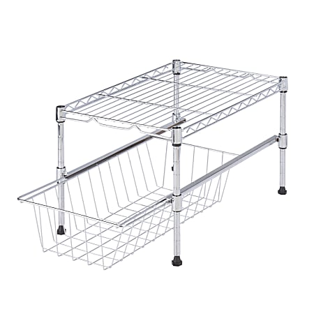 Honey-Can-Do Adjustable Cabinet Organizer With Shelf And Basket, 10 1/2"H x 11 3/4"W x 17 1/2"D, Chrome