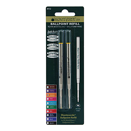 Monteverde® Ballpoint Refills For Montblanc Ballpoint Pens, Medium Point, 0.7 mm, Orange Ink, Pack Of 2