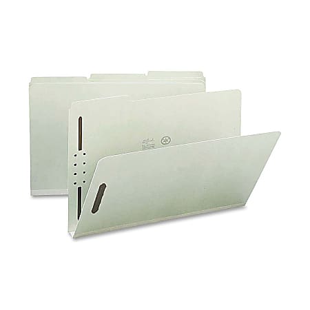 Nature Saver 1/3-Cut Pressboard Fastener Folders, Legal Size, 1" Expansion, 100% Recycled, Gray Green, Box Of 25