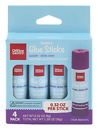 Office Depot® Brand Glue Sticks, 0.32 Oz, Purple, Pack Of 4 Glue Sticks