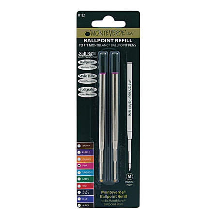 Monteverde® Ballpoint Refills For Montblanc Ballpoint Pens, Medium Point, 0.7 mm, Pink Ink, Pack Of 2