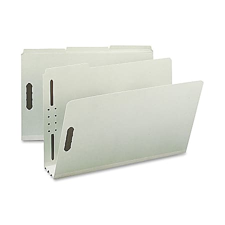 Nature Saver 1/3-Cut Pressboard Fastener Folders, Legal Size, 3" Expansion, 75% Recycled, Gray Green, Box Of 25