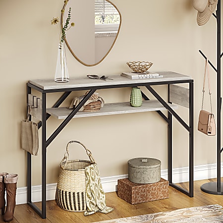 Bestier Small Rectangular Console Table With 2 Storage Shelves, 29-15/16”H x 39-3/8”W x 11-13/16”D, Retro Gray/Black