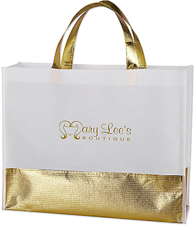 Custom Flair Metallic-Accent Non-Woven Tote Bag, 15" x 12", Frost