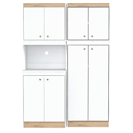 Inval Galley 2-Piece Kitchen Microwave Storage Cabinet System, 66-15/16”H x 23-5/8”W x 14-1/2”D, White/Vienes Oak