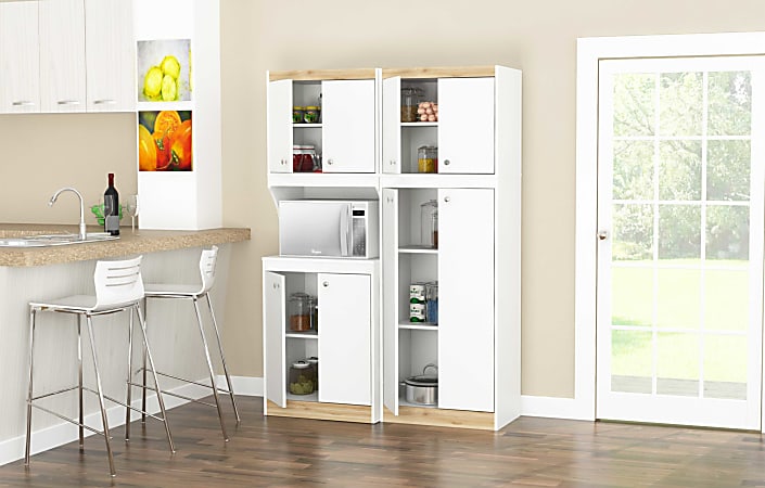 Inval Galley Laminate Kitchen Microwave Storage Cabinet, White and Oak Inval Galley Laminate Kitchen Microwave Storage Cabinet, White and Oak