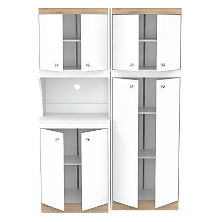 Inval Galley Laminate Kitchen Microwave Storage Cabinet, White and Oak Inval Galley Laminate Kitchen Microwave Storage Cabinet, White and Oak