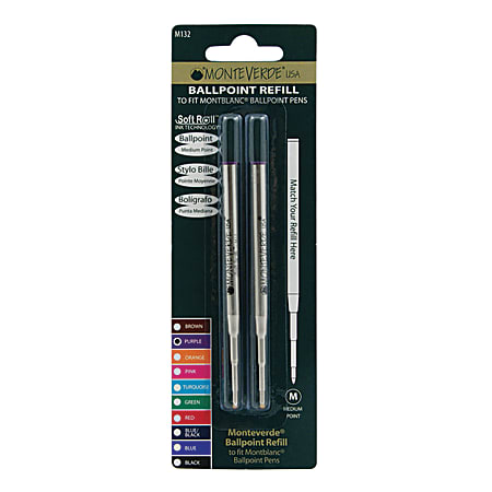 Monteverde® Ballpoint Refills For Montblanc Ballpoint Pens, Medium Point, 0.7 mm, Purple Ink, Pack Of 2