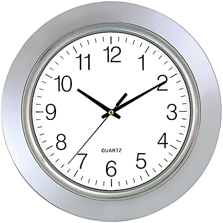 Timekeeper 13 Round Clock Silver Frame Chrome Bezel w Flat Glass Lens ...