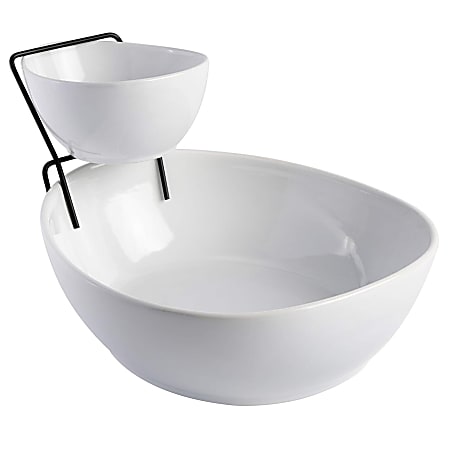 Gibson Gracious Dining 3-Piece 2-Tier Fine Ceramic Chip And Dip Serving Set, White