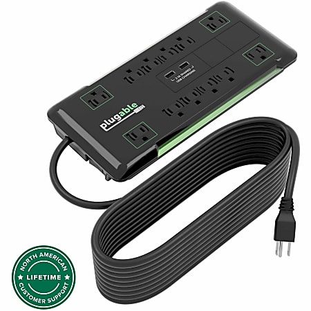 Plugable Surge Protector Power Strip with USB and 12 AC Outlets - Built-in 10.5W 2-Port USB Charger  - PS12USB25