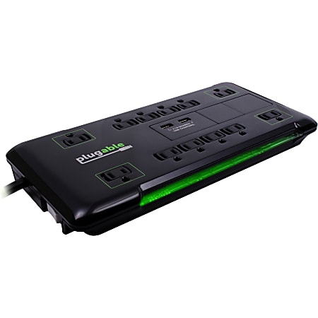 Plugable Surge Protector Power Strip with USB and 12 AC Outlets - Built-in 10.5W 2-Port USB Charger  - PS12USB25