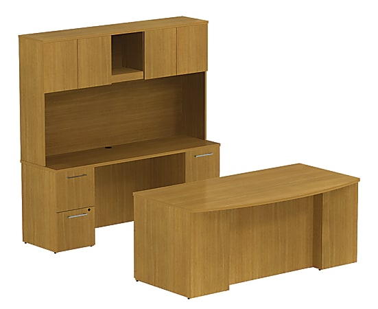 BBF 300 Series Bow-Front Double-Pedestal Desk, 72 3/10"H x 71 1/10"W x 99 1/2"D, Modern Cherry, Standard Delivery Service