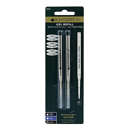 Monteverde® Capless Gel Refills For Montblanc® Ballpoint Pens, Fine Point, 0.5 mm, Black, Pack Of 2