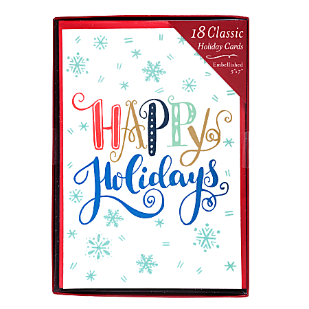 Markings by C.R. Gibson® Holiday Cards With Envelopes, 5" x 7", Happy Holidays Snowflakes, Pack Of 18
