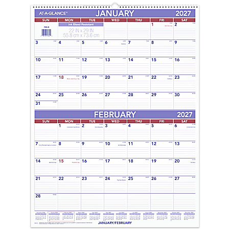 AT-A-GLANCE® 2027 Two Month Wall Calendar, Large, 22" x 29"