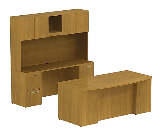 BBF 300 Series Bow-Front Double-Pedestal Desk, 72 3/10"H x 71 1/10"W x 99 1/2"D, Modern Cherry, Premium Installation Service