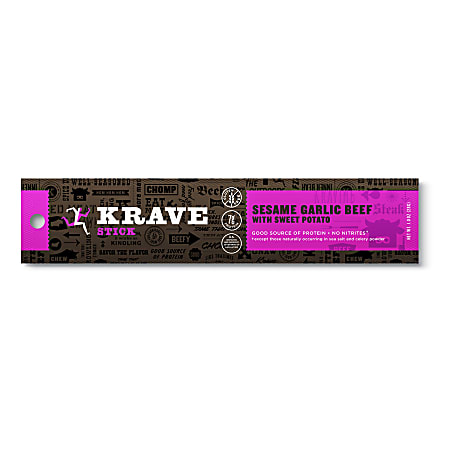 KRAVE Meat Sticks, Sesame Garlic Beef With Sweet Potato, 1 Oz, Pack Of 24