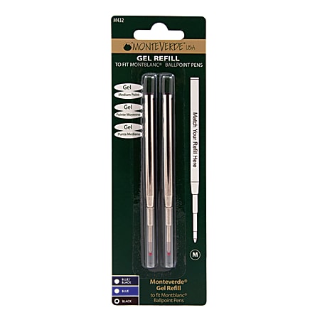 Monteverde® Capless Gel Refills For Montblanc® Ballpoint Pens, Medium Point, 0.7 mm, Black, Pack Of 2