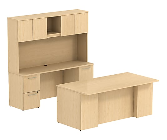 BBF 300 Series Executive Double-Pedestal Desk, 72 3/10"H x 71 1/10"W x 99 1/2"D, Natural Maple, Premium Installation Service