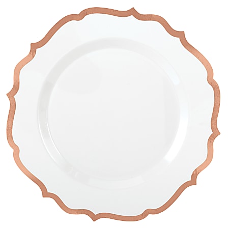 Amscan Ornate Premium Plastic Plates With Trim, 7-3/4", White/Rose Gold, Pack Of 20 Plates