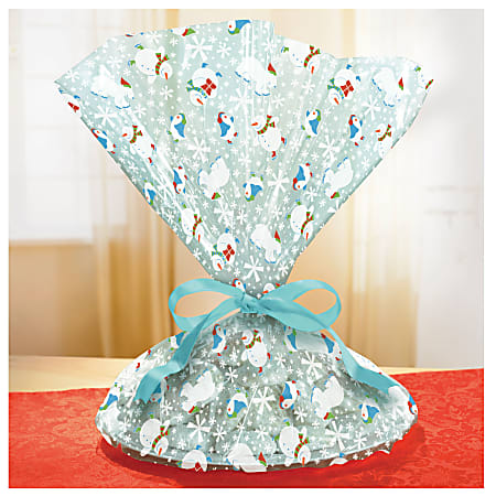 Amscan Christmas Frosty Friends Cellophane Cookie Tray Bags, 18" x 16", Pack Of 30 Bags