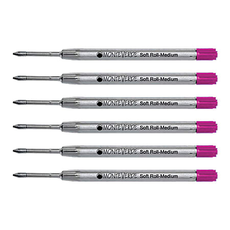Monteverde® Soft Roll Parker® Style Ballpoint Refills, Medium Point, 0.7 mm, Pink, Pack Of 6