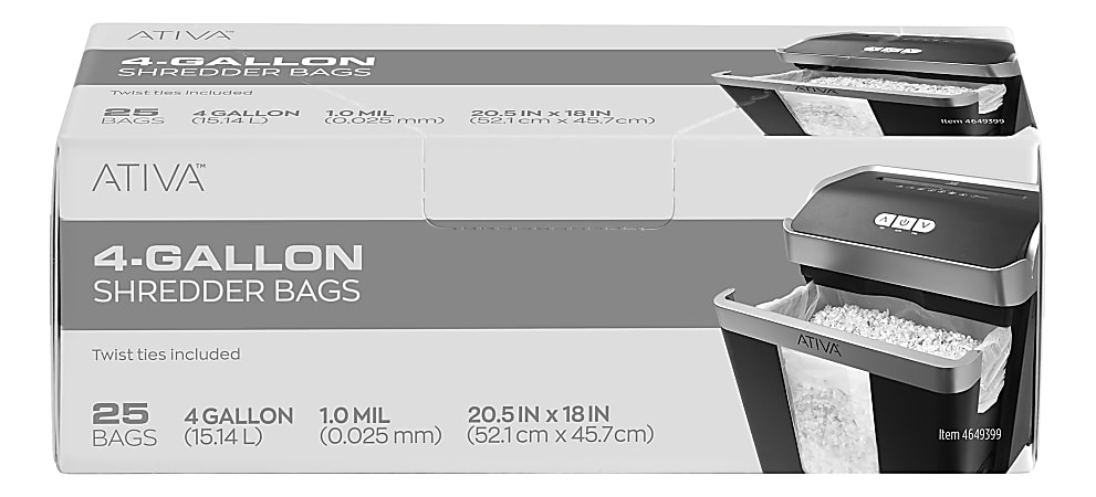 Ativa 1 mil Shredder Bags 4 Gallons Clear Box Of 25 Bags - Office