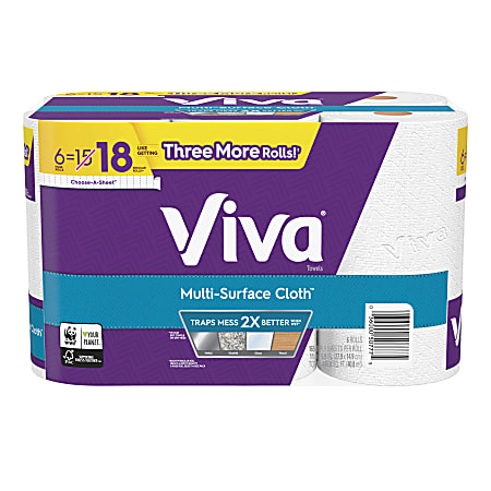 Viva Multi-Surface Cloth Choose-A-Sheet Cloth-Like Kitchen Paper Towels, 11" x 5 15/16", 165 Sheets Per Roll, Pack Of 6 Rolls