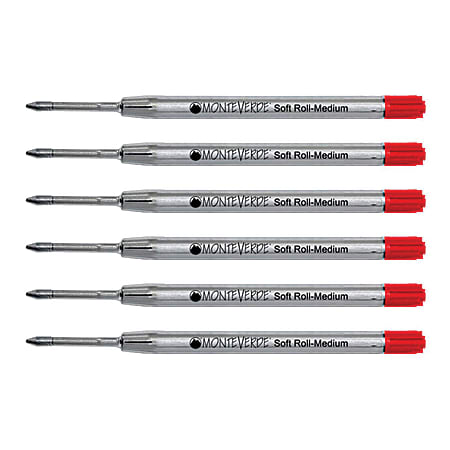 Monteverde® Soft Roll Parker® Style Ballpoint Refills, Medium Point, 0.7 mm, Red, Pack Of 6