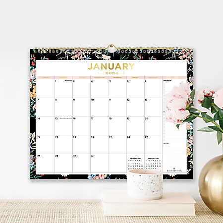 2024 Day Designer Monthly Wall Calendar 15 x 12 Wild Flora Black