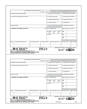 ComplyRight Tax Forms, W-2, Inkjet/Laser, Copy C, 2-Up, 8 1/2" x 11", Pack Of 100