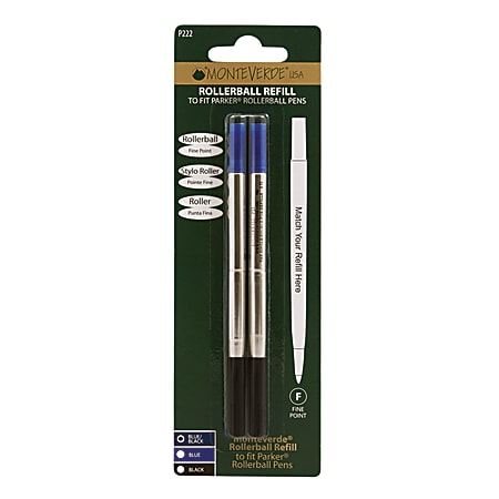 Monteverde® Rollerball Refills For Parker® Rollerball Pens, Fine Point, 0.5 mm, Blue/Black, Pack Of 2 Refills