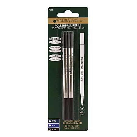 Monteverde® Rollerball Refills For Parker® Rollerball Pens, Fine Point, 0.5 mm, Black, Pack Of 2 Refills