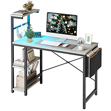 Bestier 44 in. Computer Desk with LED Lights Gaming Desk with 4 Tier  Shelves Retro Light Grey Oak D471Z-RGOL - The Home Depot