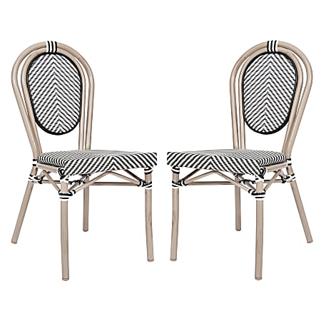 Flash Furniture 2 Pack Marseille Indoor/Outdoor Commercial Thonet Bistro Stacking Chair, Black & White/Light Natural Frame -2SDA6422STXTBWL