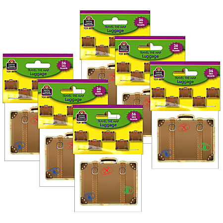Teacher Created Resources Mini Accents, Travel The Map Luggage, 36 Pieces Per Pack, Set Of 6 Packs