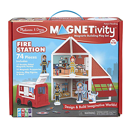 Melissa & Doug Children's Educational Toys, Magnetivity Fire Station Magnetic Building Play Set