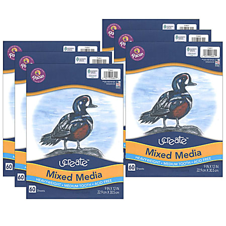 Pacon® UCreate Mixed Media Art Paper, Heavyweight, 9" x 12", White, 60 Sheets Per Pack, Set Of 6 Packs