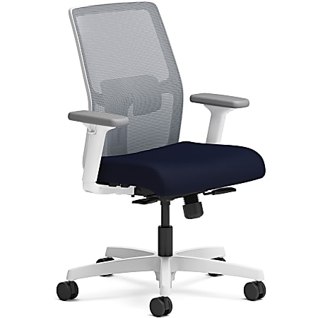 HON Ignition Low-back Task Chair - Navy Fabric Seat - Fog Mesh Back - Designer White Frame - Low Back - Armrest - 1 Each