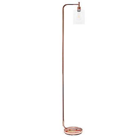 Simple Designs Modern Iron Floor Lamp, 67”H, Rose Gold Base/Clear Shade