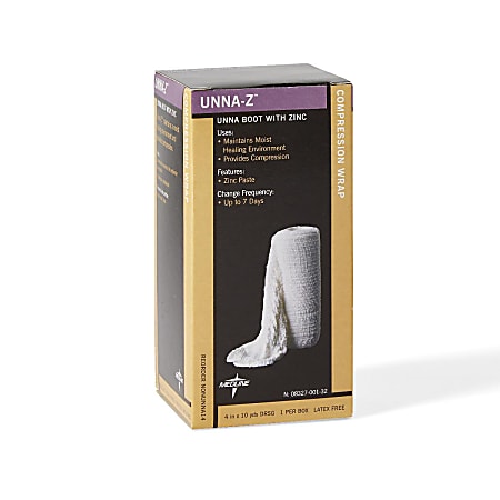 Medline Unna-Z Zinc-Oxide Impregnated Gauze Bandage, 4" x 10 Yd., White