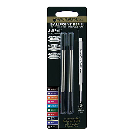 Monteverde® Ballpoint Refills For Sheaffer Ballpoint Pens, Medium Point, 0.7 mm, Black, Pack Of 2 Refills