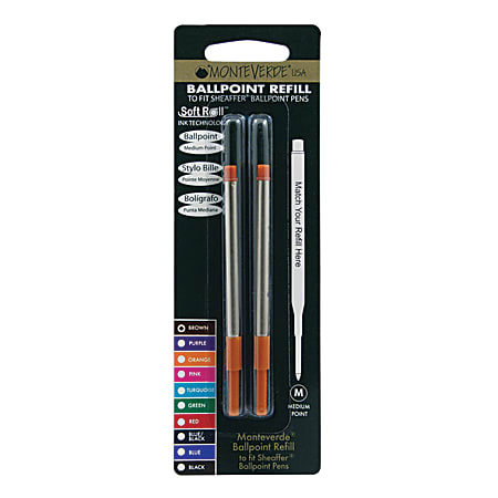 Monteverde® Ballpoint Refills For Sheaffer Ballpoint Pens, Medium Point, 0.7 mm, Brown, Pack Of 2 Refills