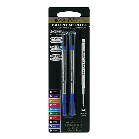 Monteverde® Ballpoint Refills For Sheaffer Ballpoint Pens, Medium Point, 0.7 mm, Blue, Pack Of 2 Refills