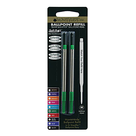 Monteverde® Ballpoint Refills For Sheaffer Ballpoint Pens, Medium Point, 0.7 mm, Green, Pack Of 2 Refills