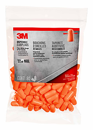 3M™ Disposable Earplugs, Orange, 92800H80-DC, 80 Pairs Per Pack