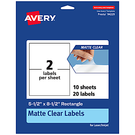 Avery® Permanent Labels, 94229-CMF10, Rectangle, 5-1/2" x 8-1/2", Matte Clear, Pack Of 20