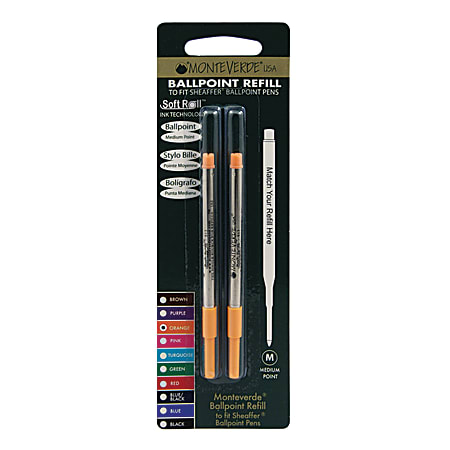 Monteverde® Ballpoint Refills For Sheaffer Ballpoint Pens, Medium Point, 0.7 mm, Orange, Pack Of 2 Refills