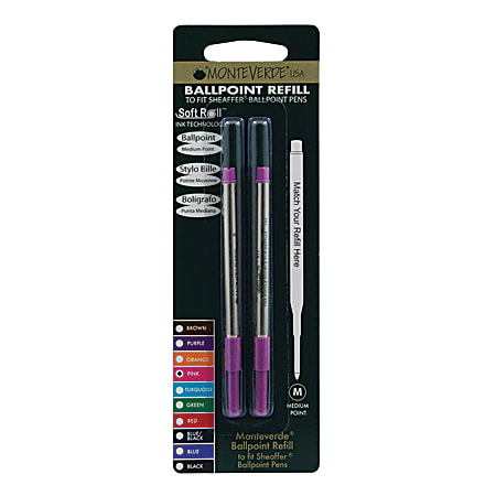Monteverde® Ballpoint Refills For Sheaffer Ballpoint Pens, Medium Point, 0.7 mm, Pink, Pack Of 2 Refills